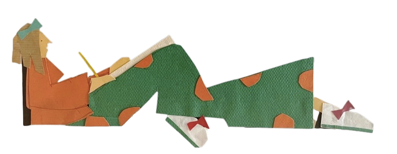 Una ilustración de una persona acostada leyendo un libro.