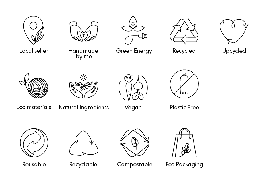 Collection of icons representing sustainable choices made by our crew