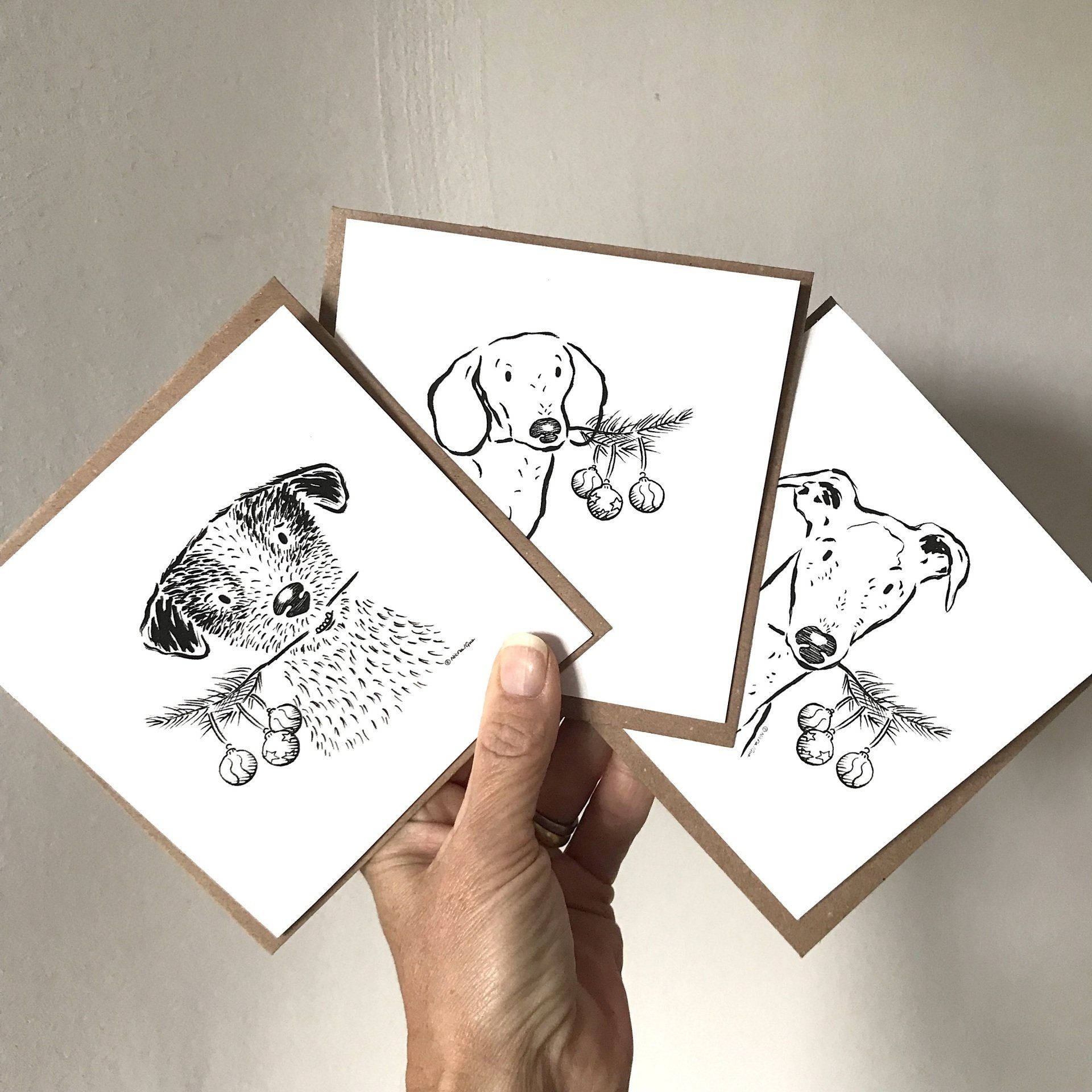 Greetings card with illustration of a lady and a dog