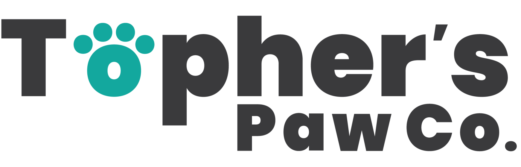 The logo for topher 's paw co. has a paw print on it.