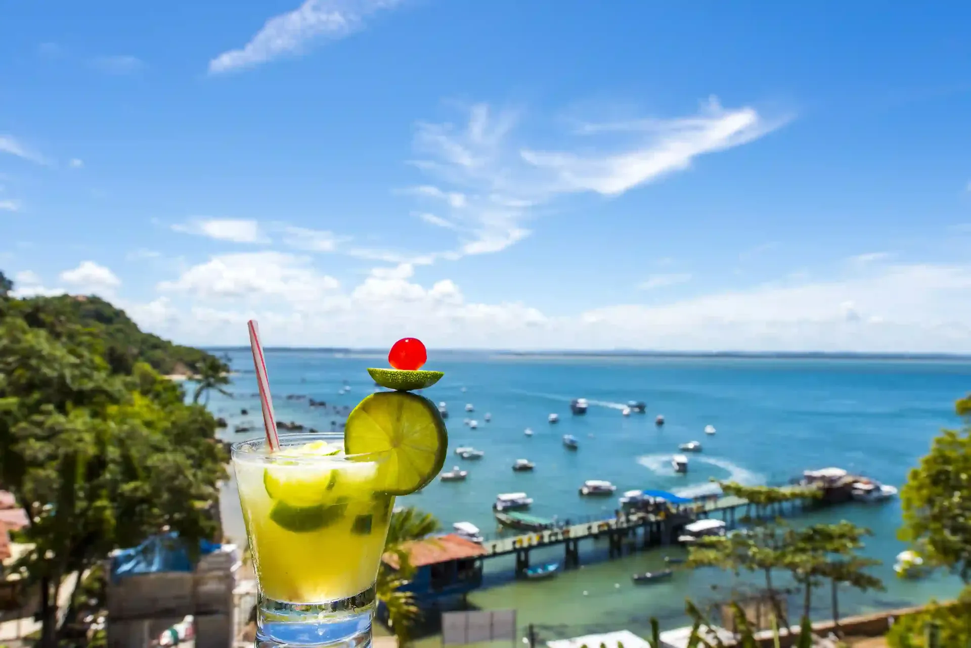 Uma vista aérea de uma praia com muitas árvores e edifícios. - Pousada Pasargada