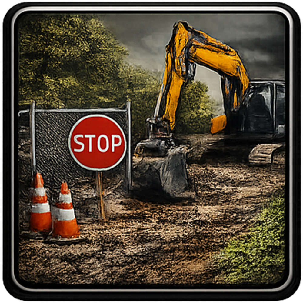 Excavator at a construction site with a 