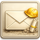 Envelope with a hard hat and rolled document, suggesting construction-related email or notifications.