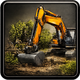 Yellow excavator clearing trees and brush.