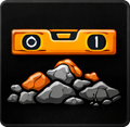 Orange level above a pile of gray and orange rocks on a black background.