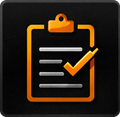 Orange checklist with a checkmark on a black background.