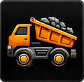 Orange dump truck with a load of rocks.