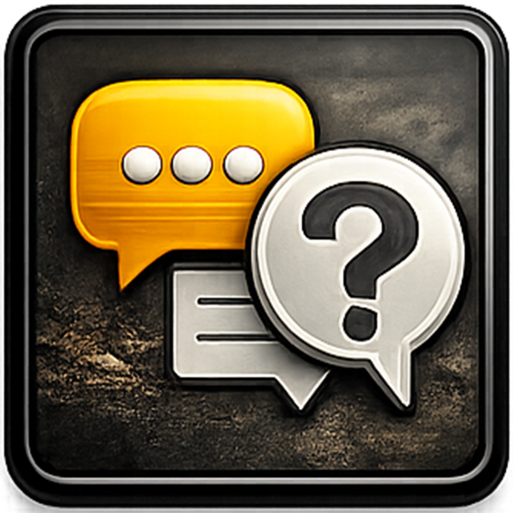 Yellow and white chat bubbles with a question mark on a dark background.