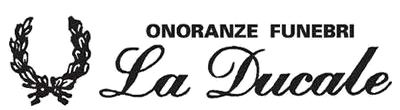 Logo con corona d'alloro e testo “Onoranze Funebri La Ducale” in nero su sfondo bianco