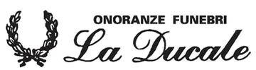 Logo con corona d'alloro e testo “Onoranze Funebri La Ducale” in nero su sfondo bianco