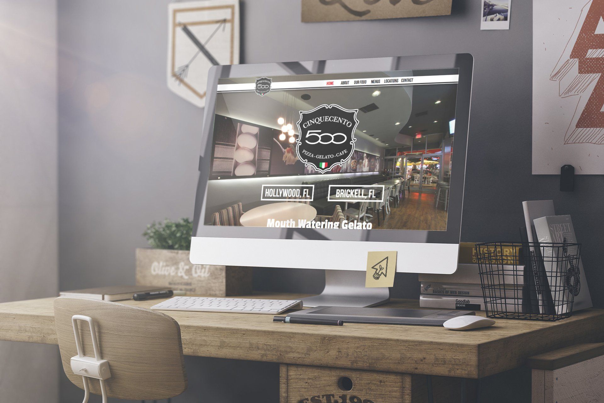 a computer with a website on the screen is sitting on a desk