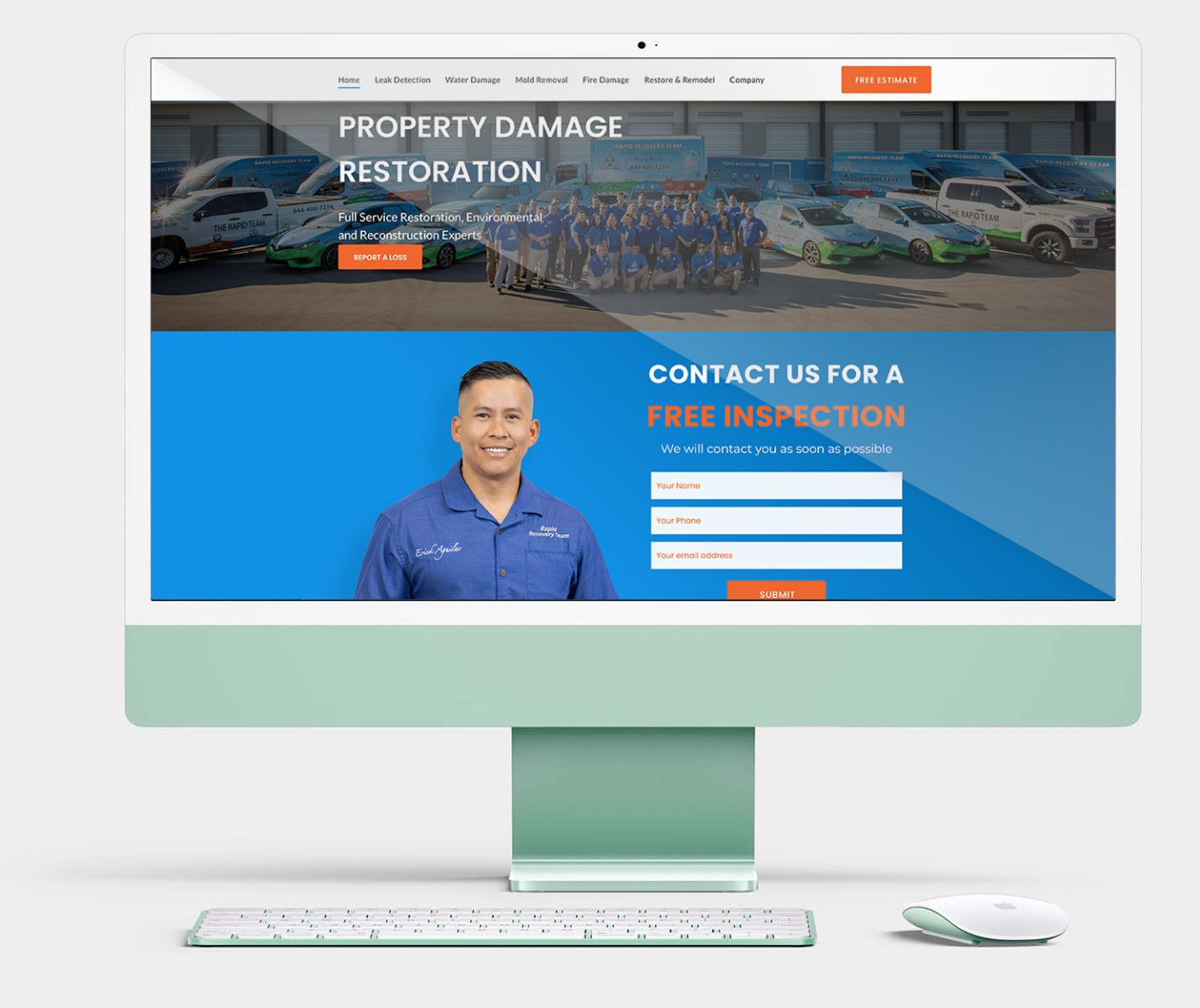 a computer monitor displaying a website for property damage restoration .