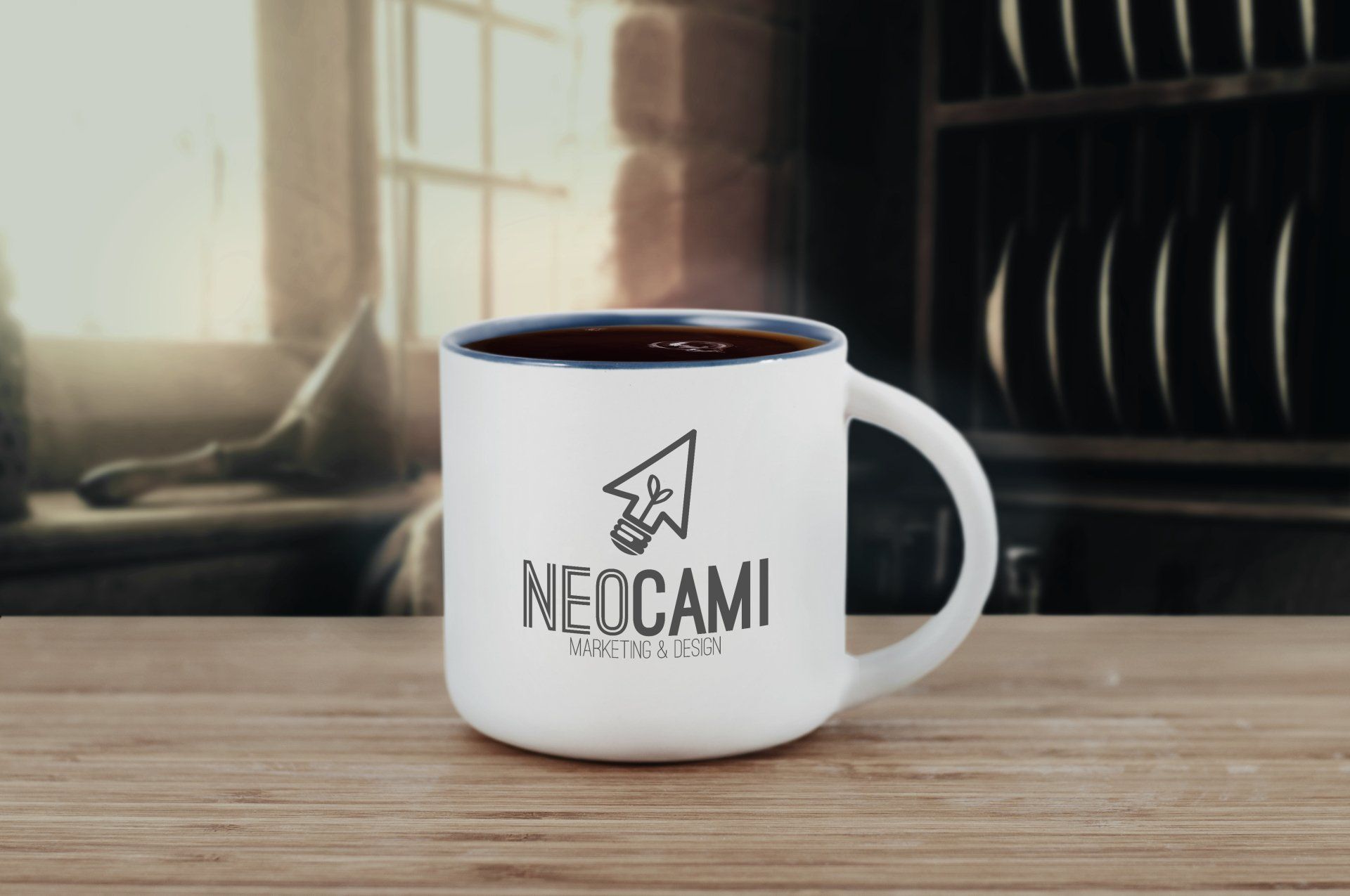 a white coffee mug with k-ocami written on it