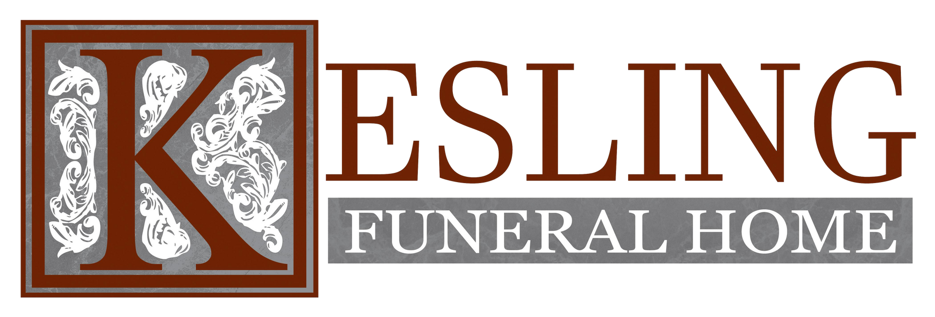 Logo for Kesling Funeral Home, features a decorative "K" and the words "KESLING FUNERAL HOME".