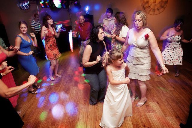 A group of people are dancing on a dance floor.