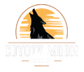 Silhouette of howling wolf against an orange sun, "Coyote Moon" text below, with "GOLF" below that.