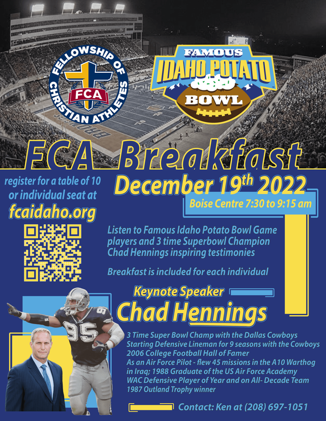 Cunningham shares faith at Idaho Potato Bowl FCA Breakfast, Local News