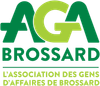 A green and white logo for aga brossard l' association des gens d' affaires de brossard