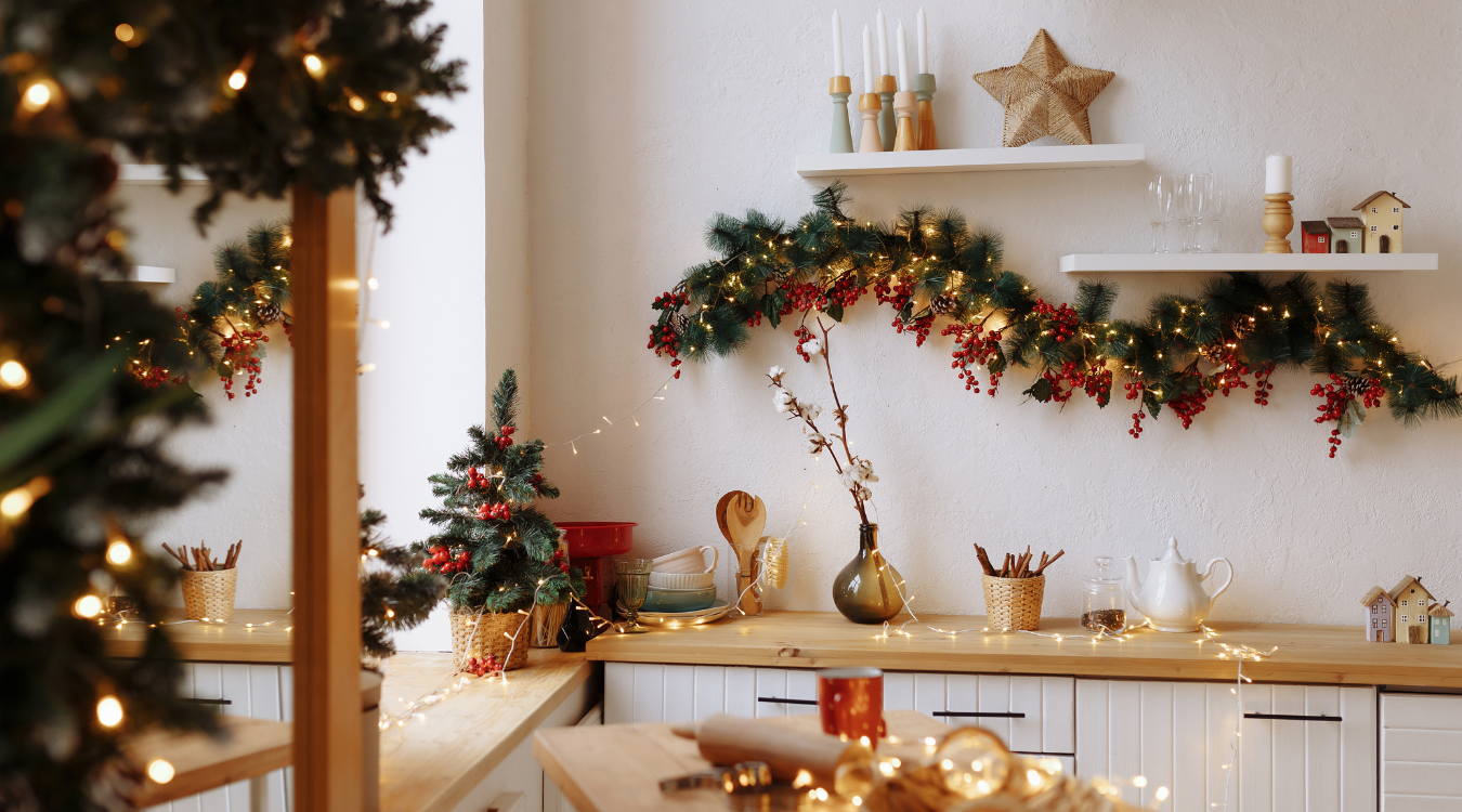 Luxury kitchen decorated for christmas