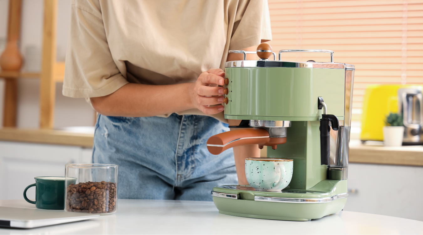Home coffee station in a bright and modern luxury kitchen Coffee station in a bright modern kitchen