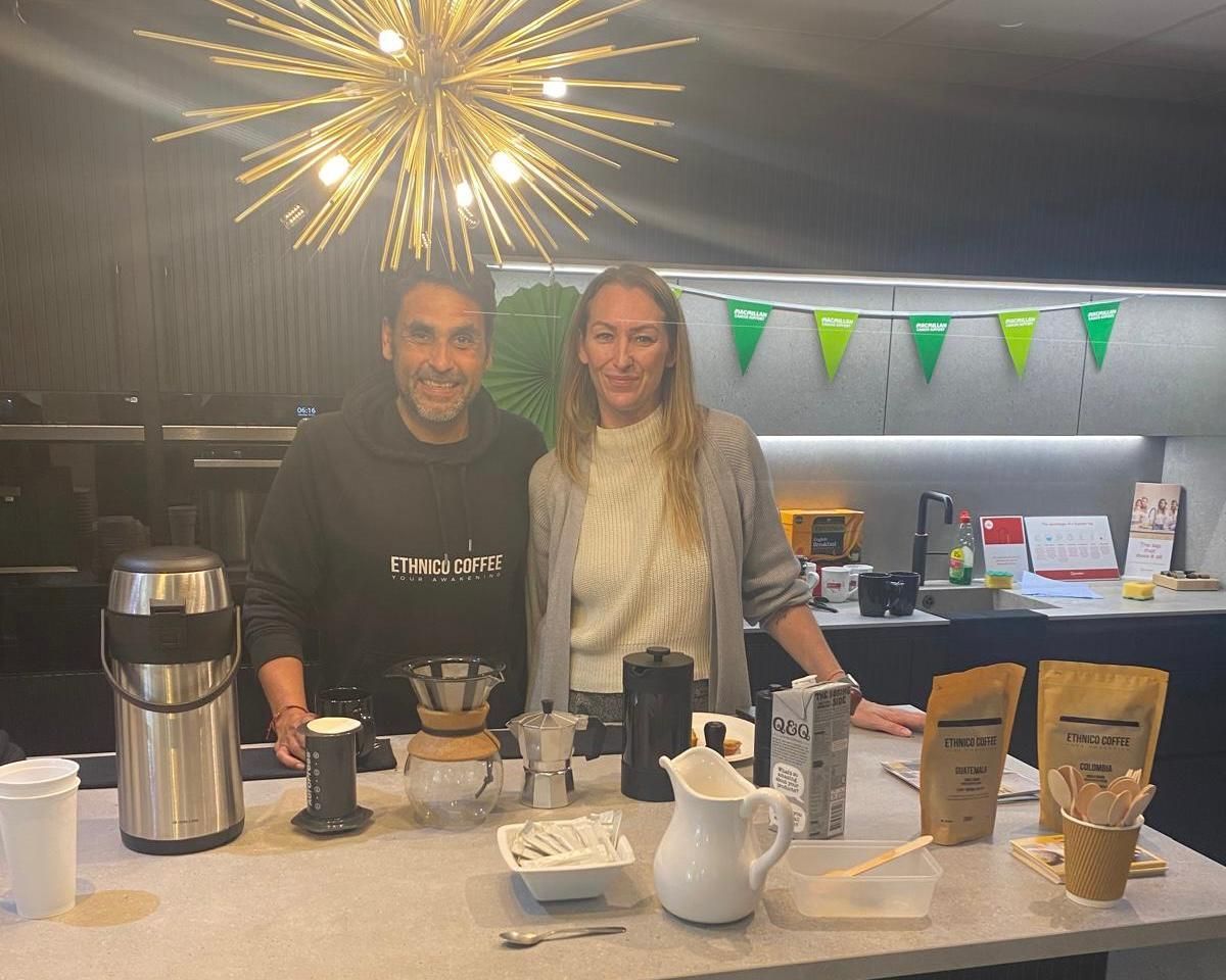 Carlos and Claire From Ethnico Coffee serving fresh coffee at James James Kitchens Charity Fundraising Event Carlos and Claire From Ethnico Coffee