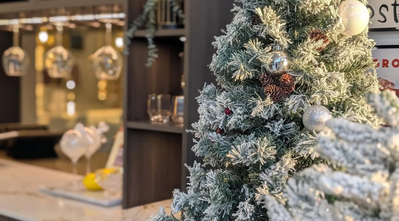 Luxury kitchen decorated ready for Christmas and the festive season