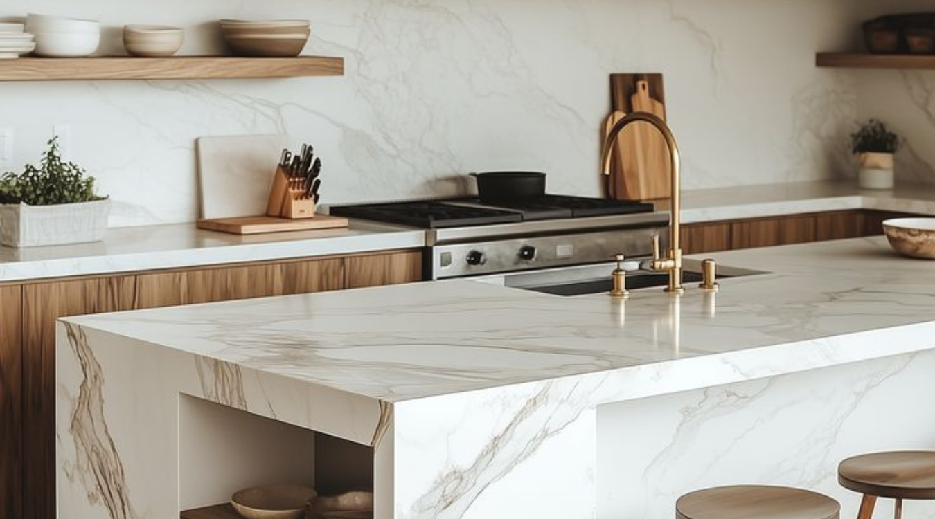 Textured marble counter top within a beautiful interior kitchen design