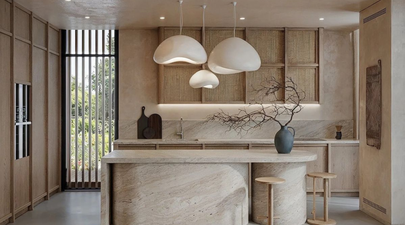 Upscale interior kitchen design with warm tones