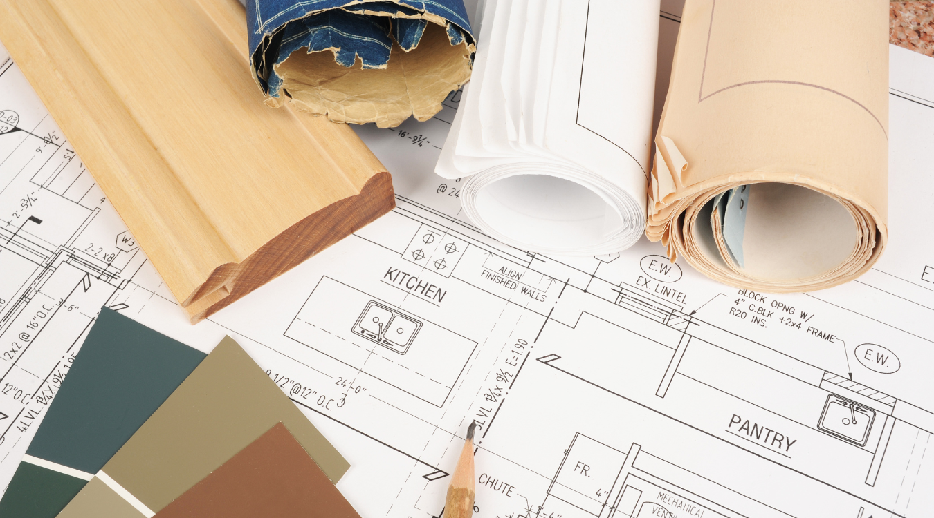 Paper plans of a luxury kitchen remodel