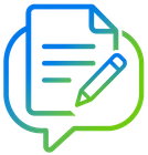 Colorful document and pencil inside a green speech bubble icon