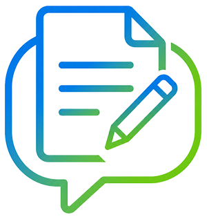 Colorful document and pencil inside a green speech bubble icon
