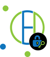 The logo for ced technology cyber security has a shield with a keyhole on it.