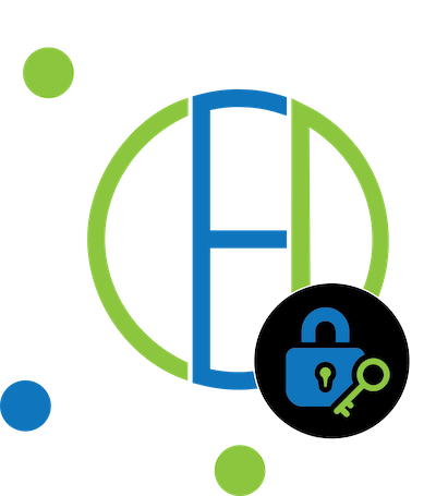 The logo for ced technology cyber security has a shield with a keyhole on it.