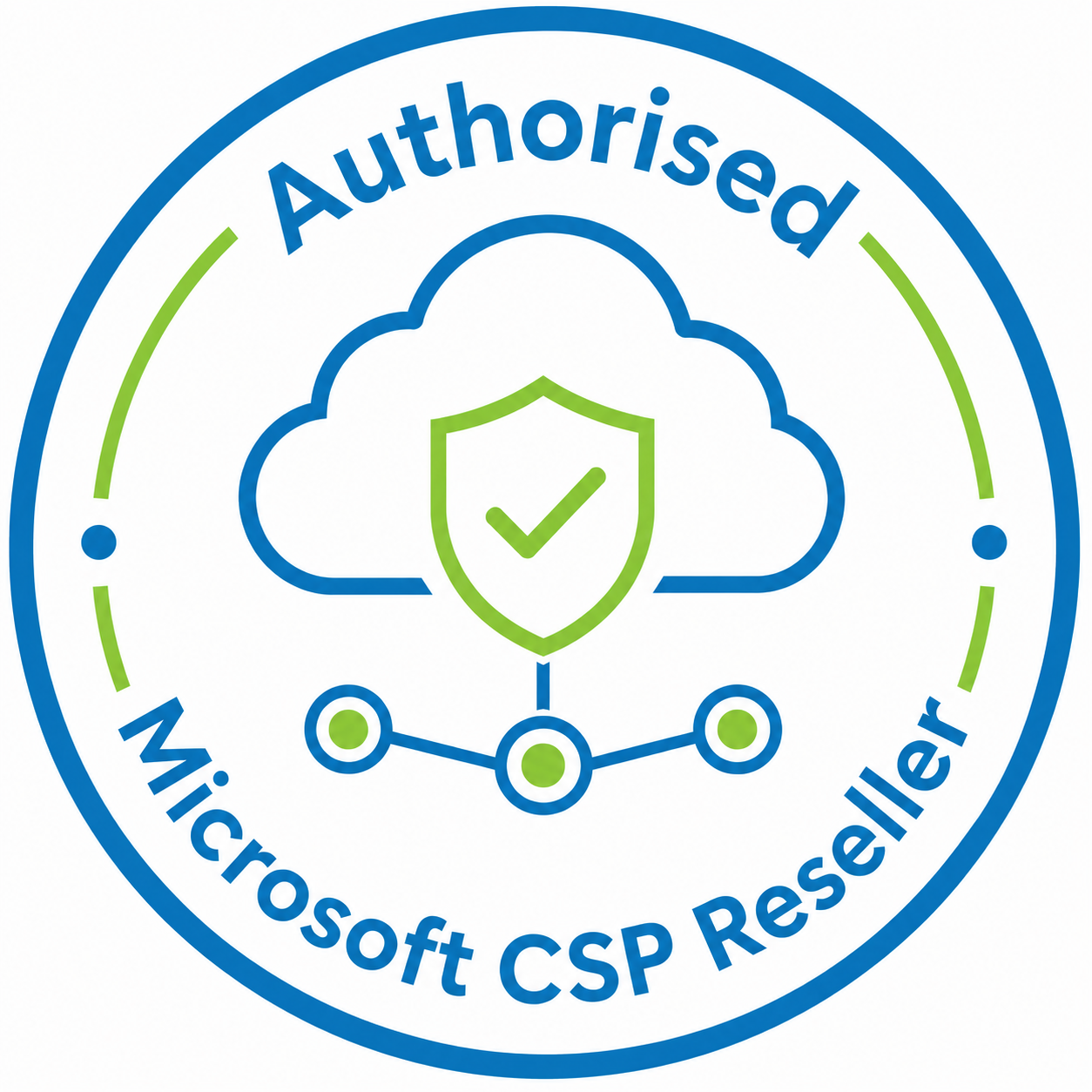 Authorized Microsoft CSP Reseller logo with blue cloud and green shield icon