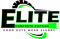 Logo for Elite Concrete Cutting, featuring black and neon green text with a stylized circular blade graphic.