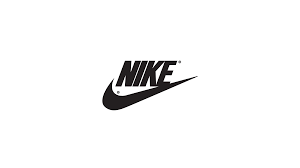 Nike logo: black wordmark and swoosh on white background.