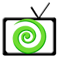 A television with a green spiral on the screen