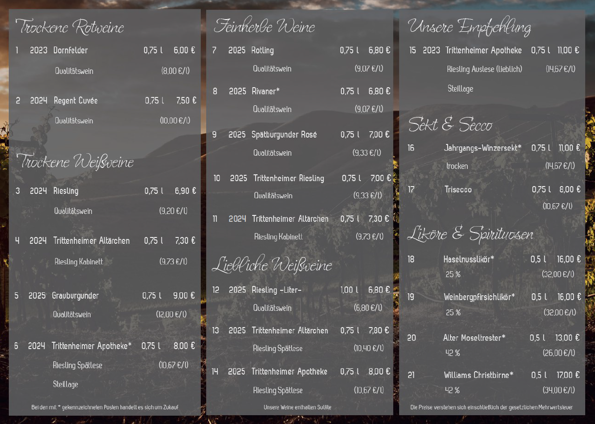Unsere Weinpreisliste 2026 (Innenseite)