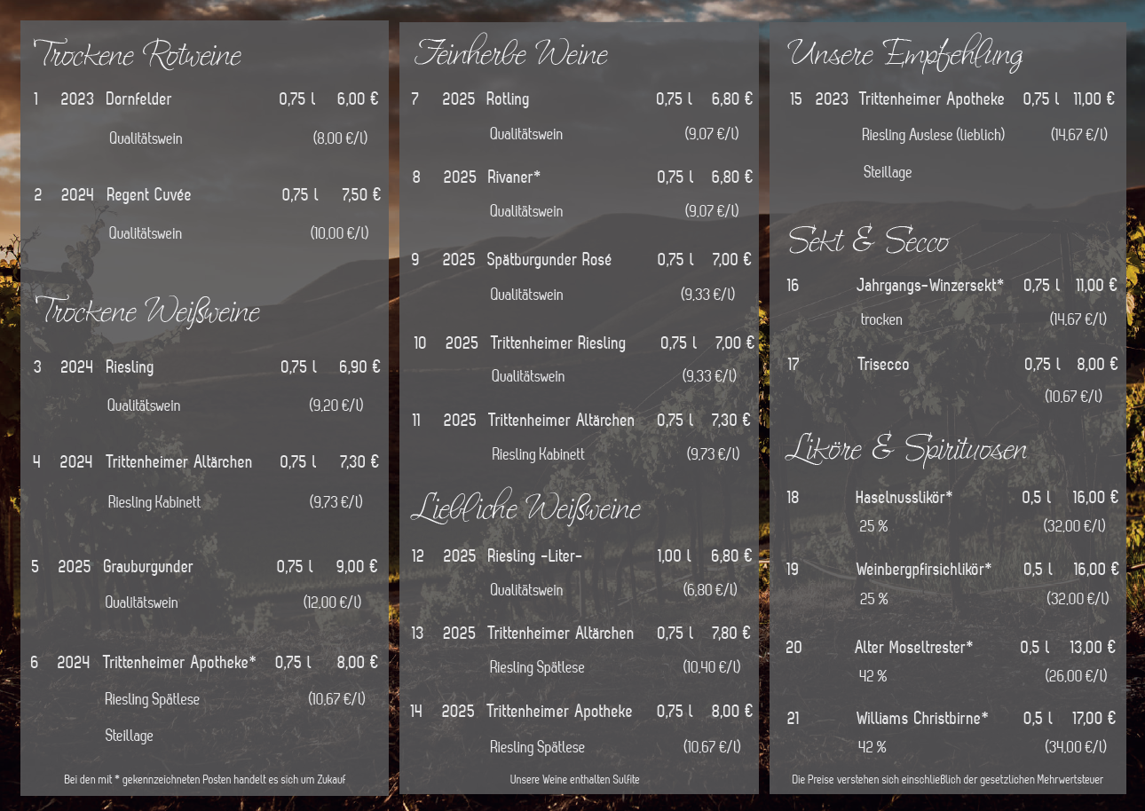 Unsere Weinpreisliste 2026 (Innenseite)