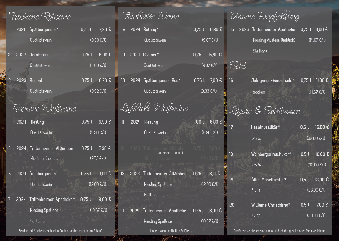 Unsere Weinpreisliste 2025 (Innenseite)