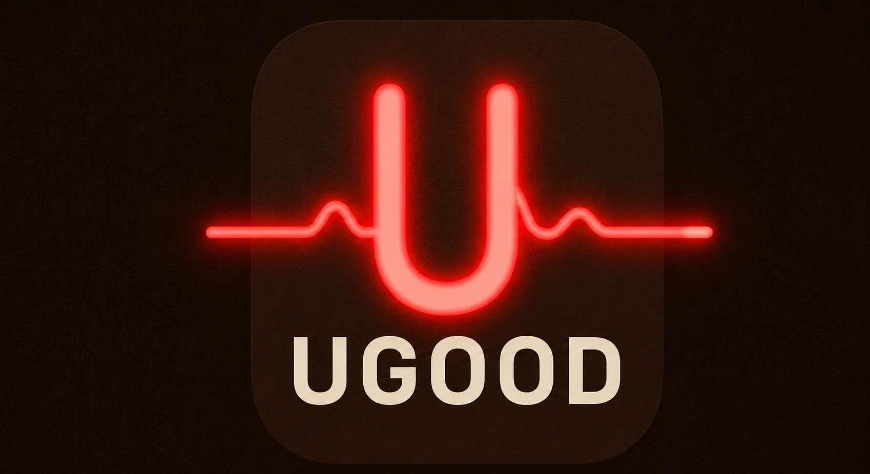 Black app icon with glowing red waveform and the word “UGOOD” underneath