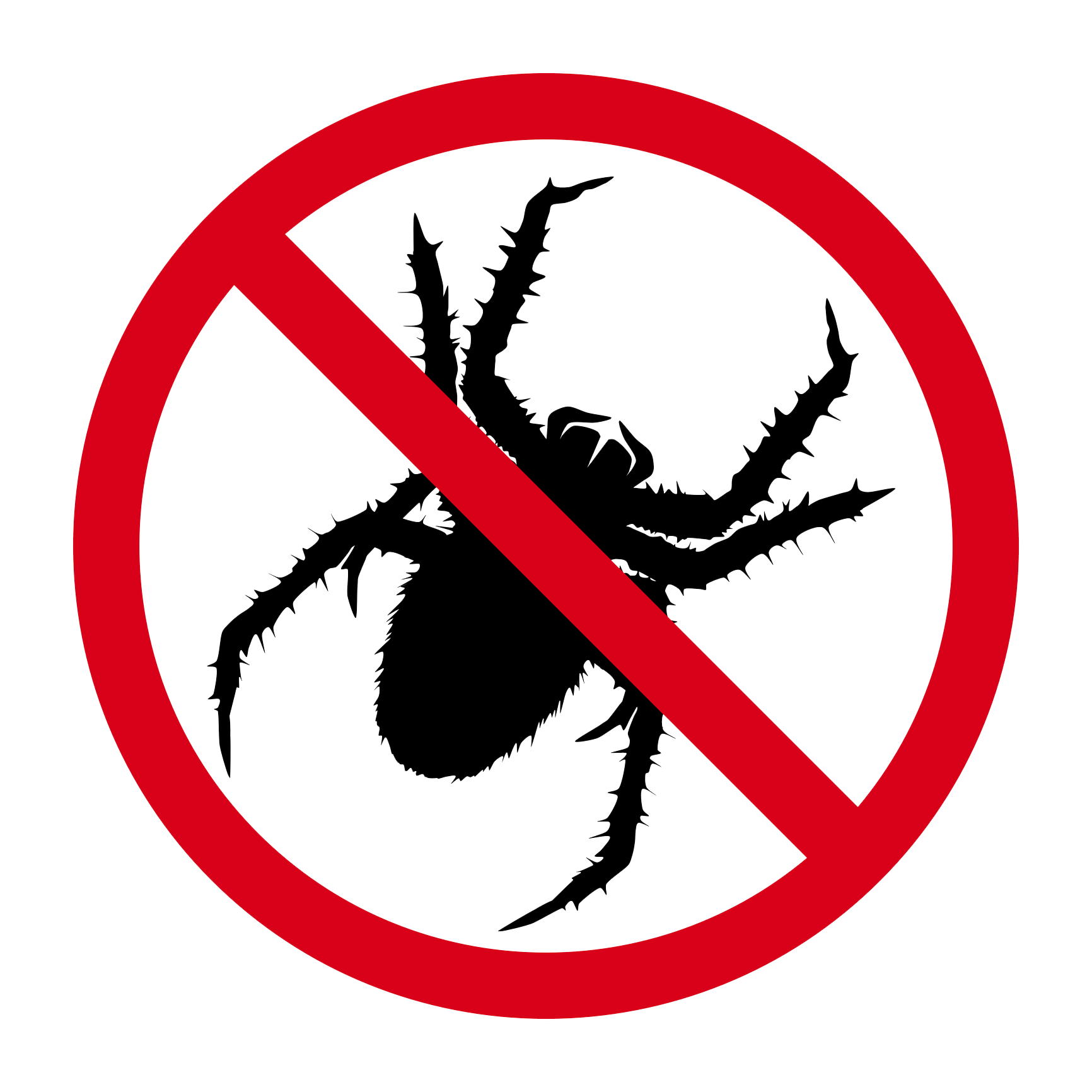 Spider with red circle and slash, indicating no spiders allowed.