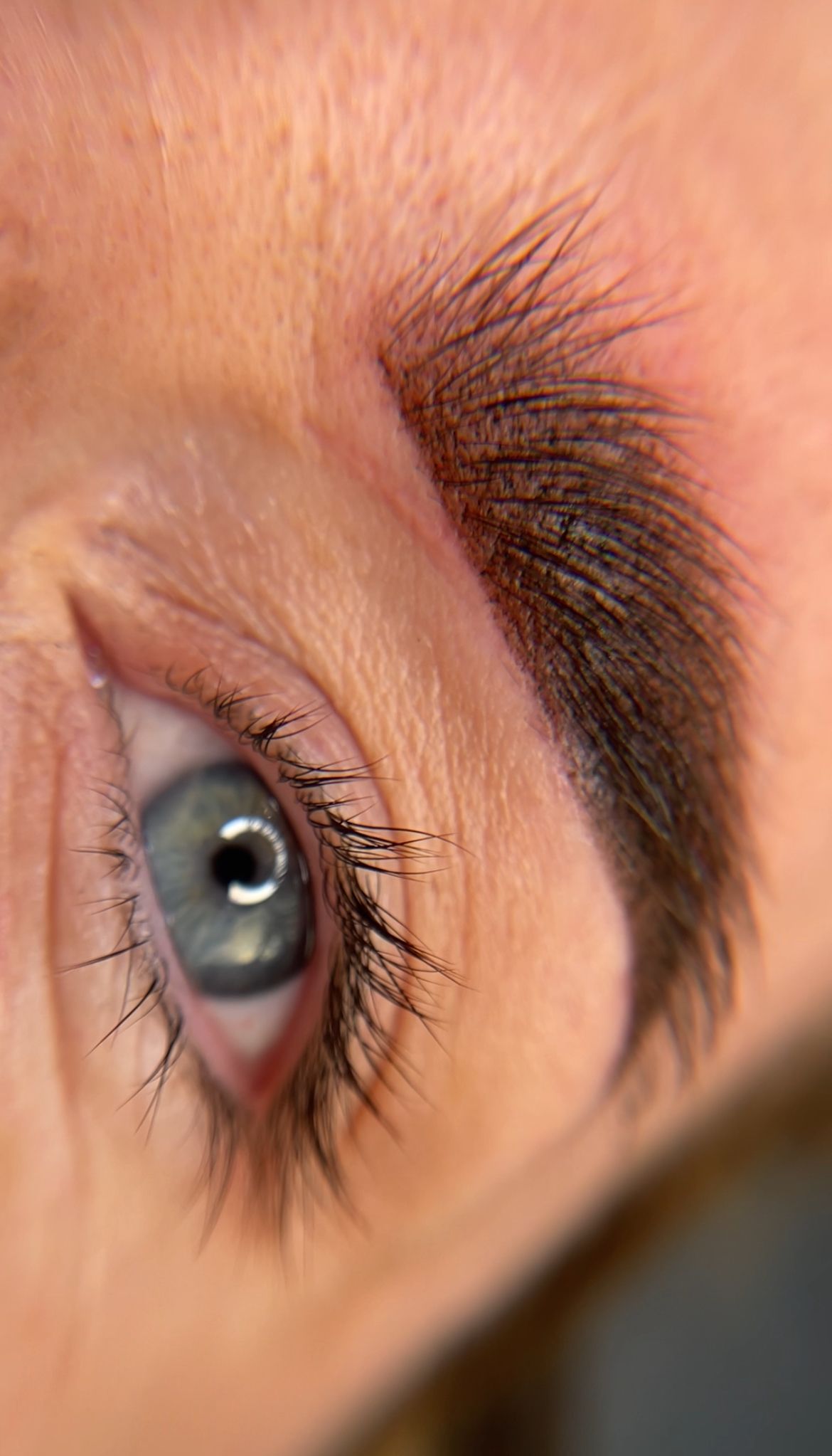 A close up of a woman 's eye and eyebrows.