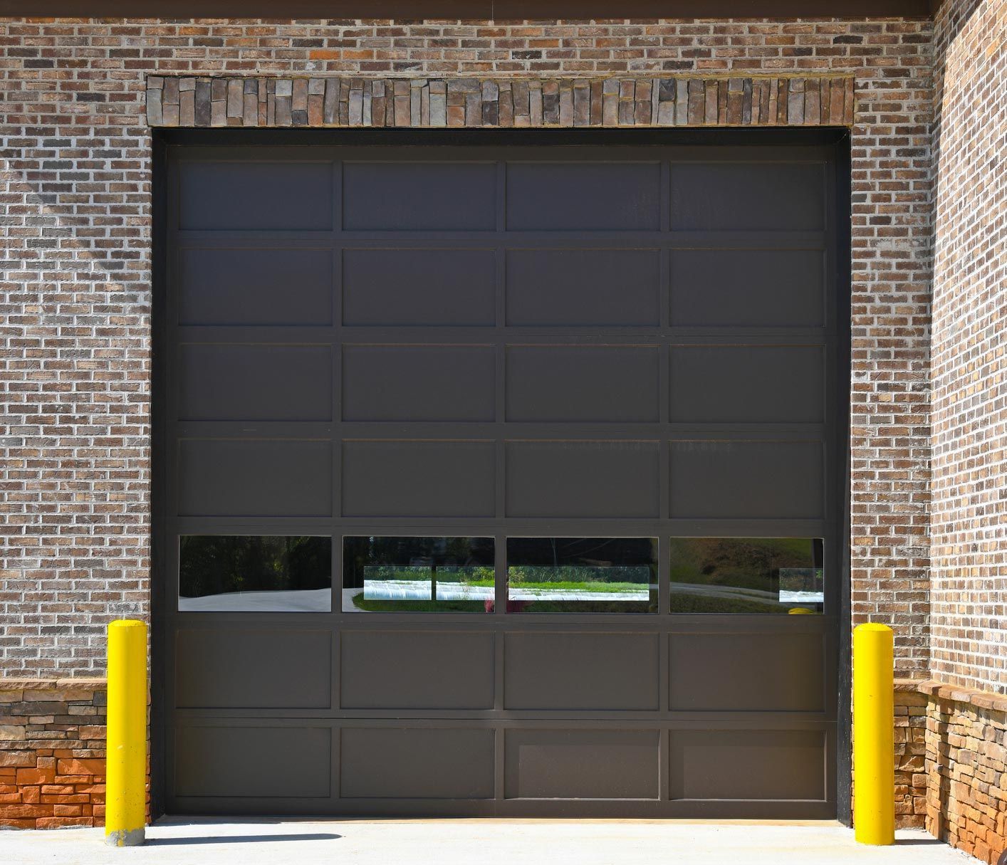 Dark Gray Garage Door with Glass Panels