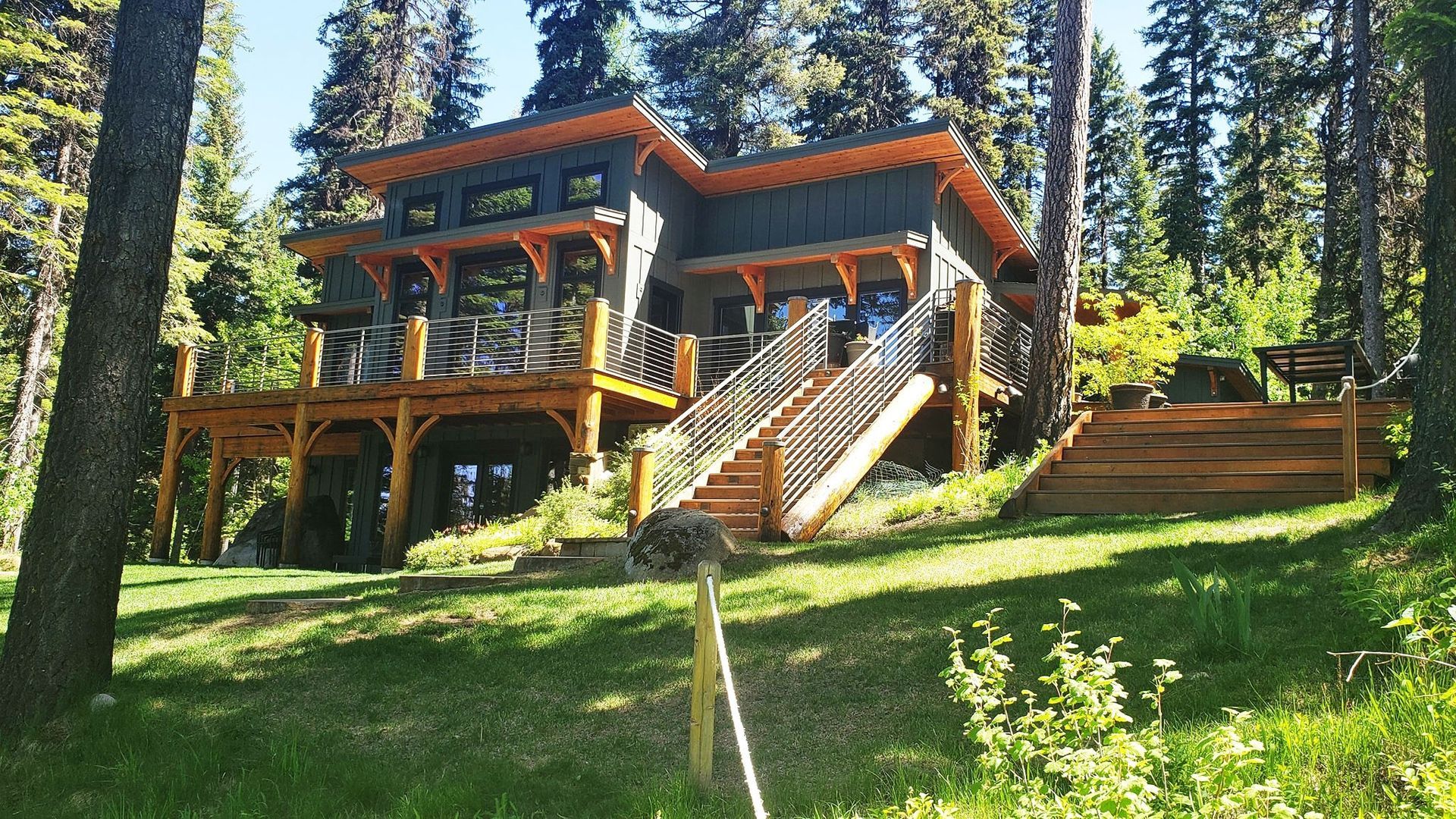 A large house in the middle of a forest