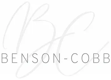 A white logo with the name benson-cobr on it.