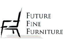 A logo for future fine furniture with a chair in the middle.
