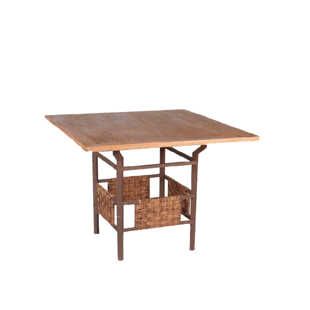 Tampo Madeira Demolição Quadrado 1m com Pé Mesa Junco 75cm