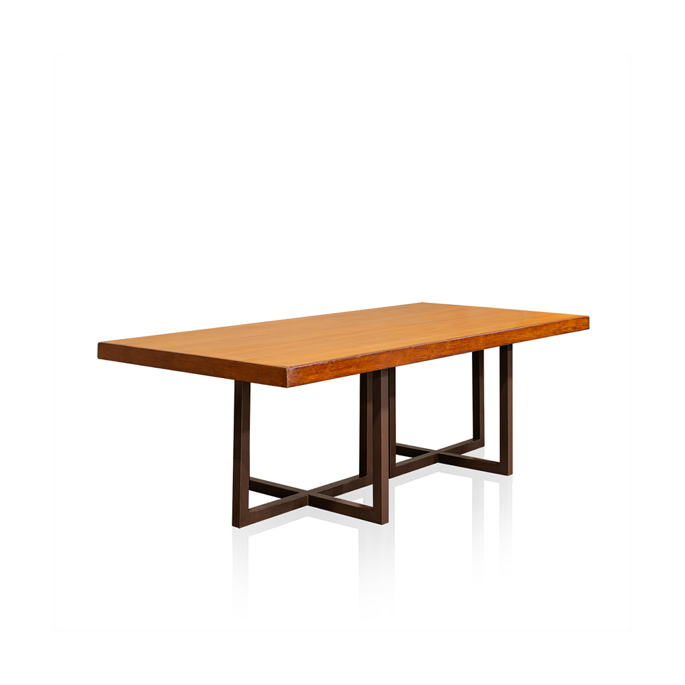 Tampo Madeira Demolição Retangular com Pé Mesa “X” Marrom