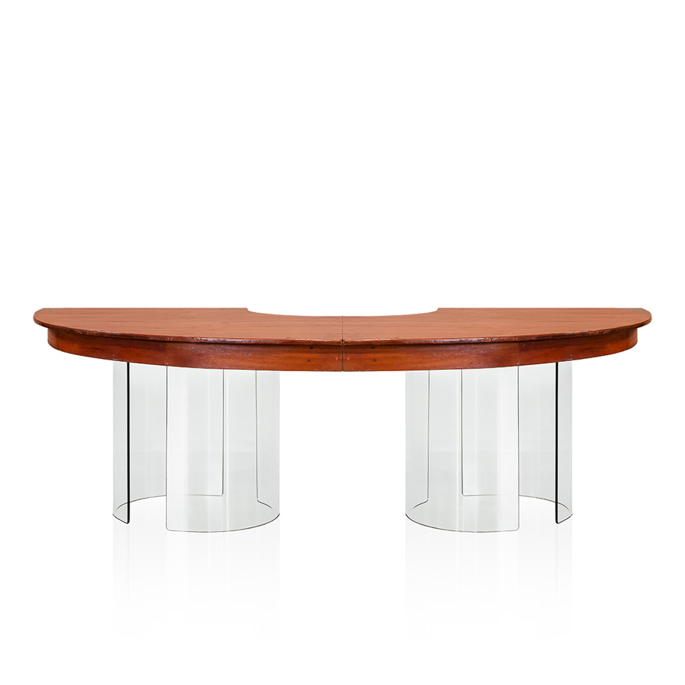 Tampo ¼ Lua Inglês Grande 02 Peças + Pé Mesa Vidro Curvo